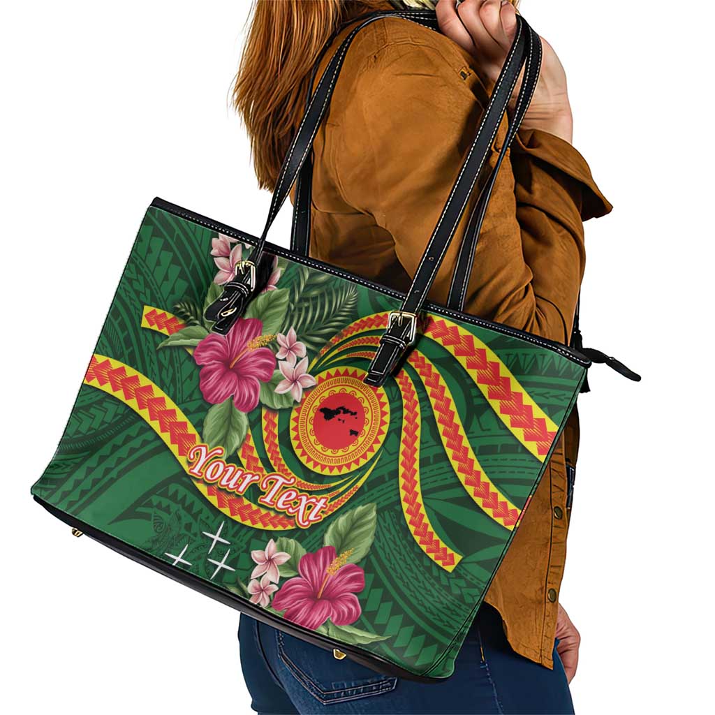Personalised Manuʻa Islands Leather Tote Bag Polynesian Art Tattoo Style and Tropical Plants LT03 - Polynesian Pride