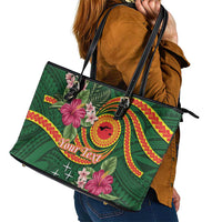 Personalised Manuʻa Islands Leather Tote Bag Polynesian Art Tattoo Style and Tropical Plants LT03 - Polynesian Pride