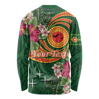 Personalised Manuʻa Islands Long Sleeve Shirt Polynesian Art Tattoo Style and Tropical Plants LT03 - Polynesian Pride