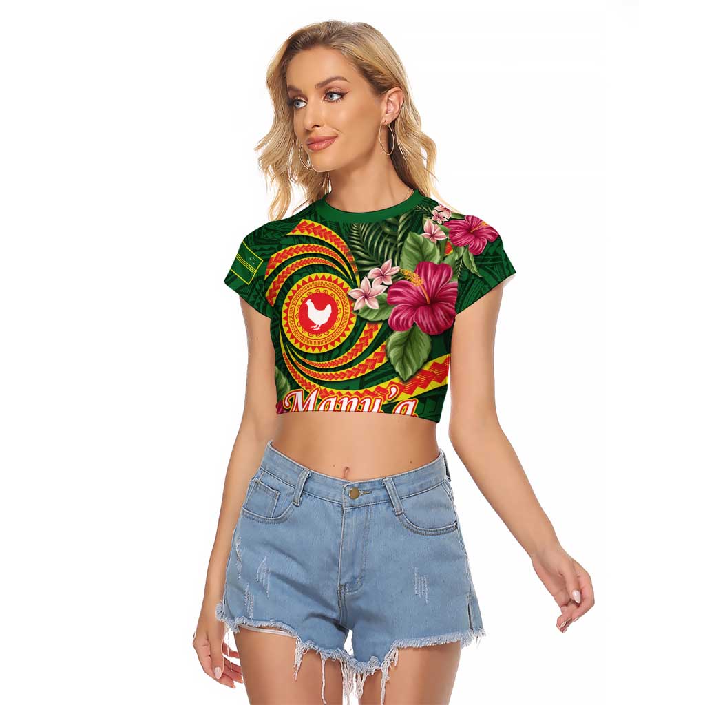 Personalised Manuʻa Islands Raglan Cropped T Shirt Polynesian Art Tattoo Style and Tropical Plants LT03 Female Green - Polynesian Pride