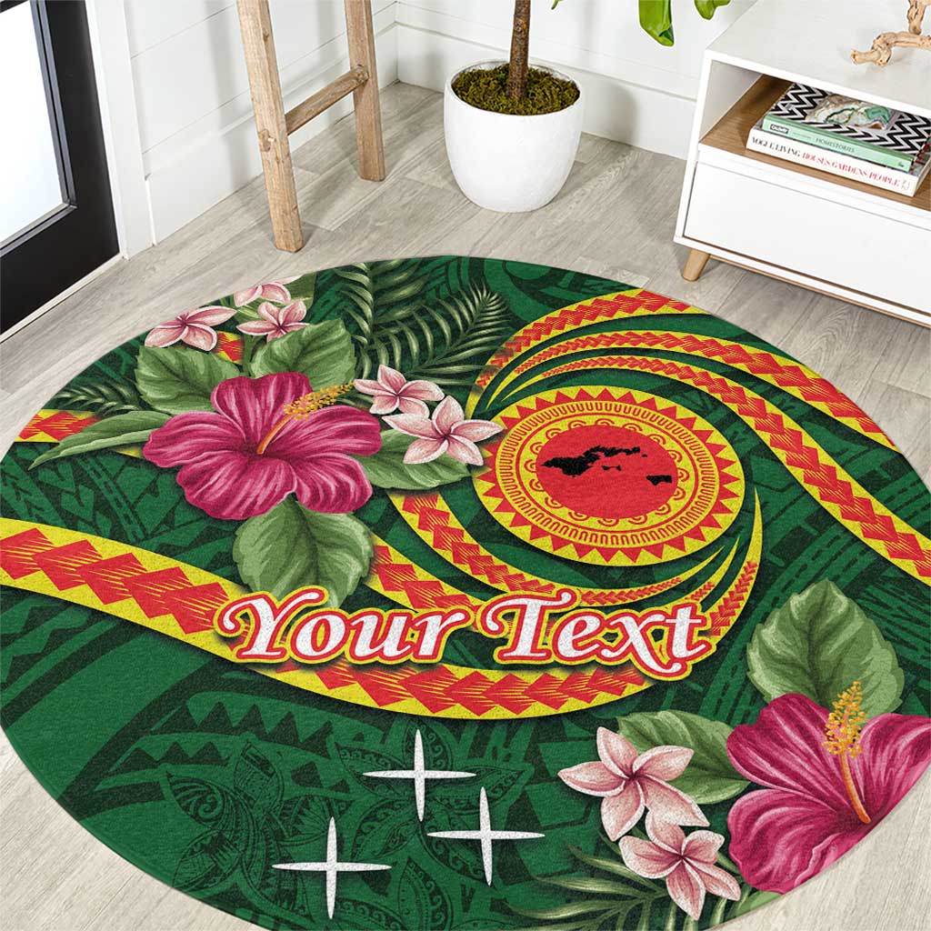 Manuʻa Islands Round Carpet Polynesian Art Tattoo Style and Tropical Plants