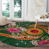 Manuʻa Islands Round Carpet Polynesian Art Tattoo Style and Tropical Plants