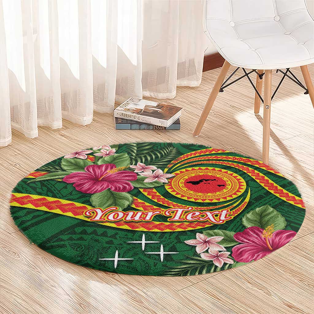 Manuʻa Islands Round Carpet Polynesian Art Tattoo Style and Tropical Plants