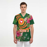 Manuʻa Islands Scrub Top Polynesian Art Tattoo Style and Tropical Plants - Polynesian Pride