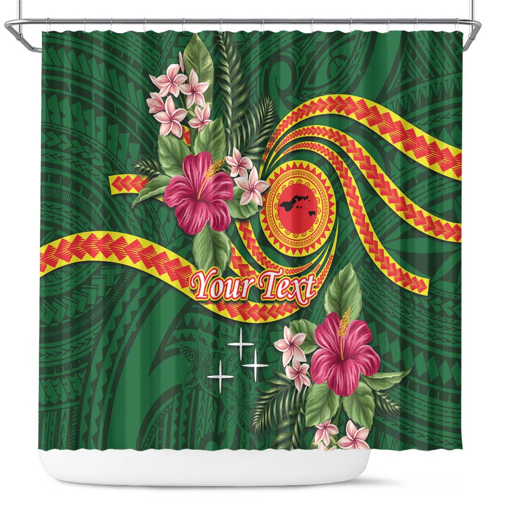 Manuʻa Islands Shower Curtain Polynesian Art Tattoo Style and Tropical Plants