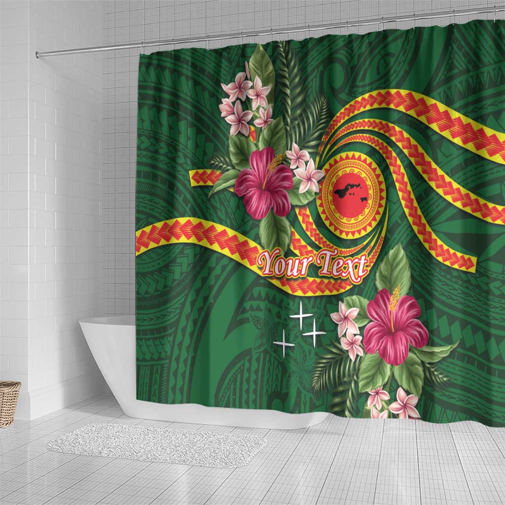 Manuʻa Islands Shower Curtain Polynesian Art Tattoo Style and Tropical Plants