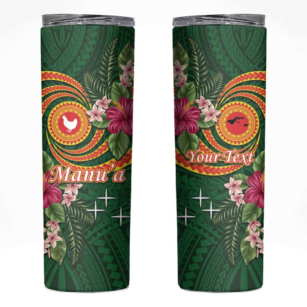 Personalised Manuʻa Skinny Tumbler Polynesian Art Tattoo Style and Tropical Plants LT03 Green - Polynesian Pride