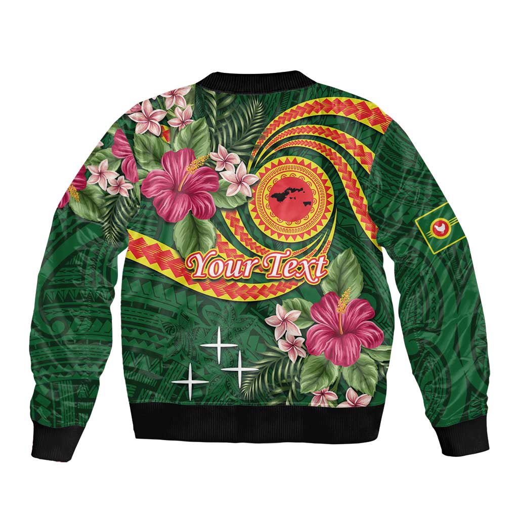 Personalised Manuʻa Islands Sleeve Zip Bomber Jacket Polynesian Art Tattoo Style and Tropical Plants LT03 - Polynesian Pride