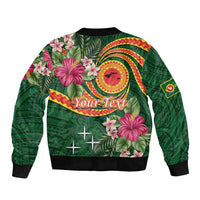 Personalised Manuʻa Islands Sleeve Zip Bomber Jacket Polynesian Art Tattoo Style and Tropical Plants LT03 - Polynesian Pride