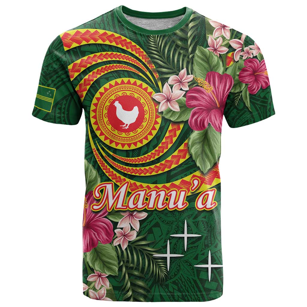 Personalised Manuʻa Islands T Shirt Polynesian Art Tattoo Style and Tropical Plants LT03 Green - Polynesian Pride