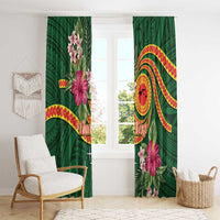 Manuʻa Islands Window Curtain Polynesian Art Tattoo Style and Tropical Plants