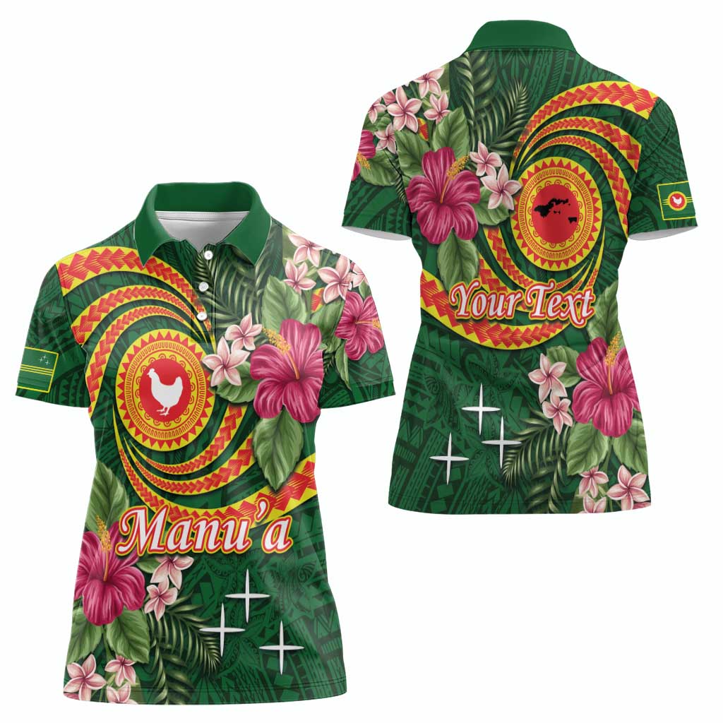 Manuʻa Islands Women Polo Shirt Polynesian Art Tattoo Style and Tropical Plants