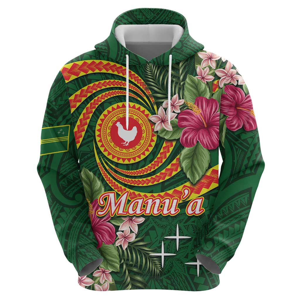 Manuʻa Islands Zip Hoodie Polynesian Art Tattoo Style and Tropical Plants