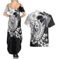 Hafa Adai Guam Couples Matching Summer Maxi Dress and Hawaiian Shirt Polynesian Palm Tree Tattoo Hibiscus and Plumeria Art