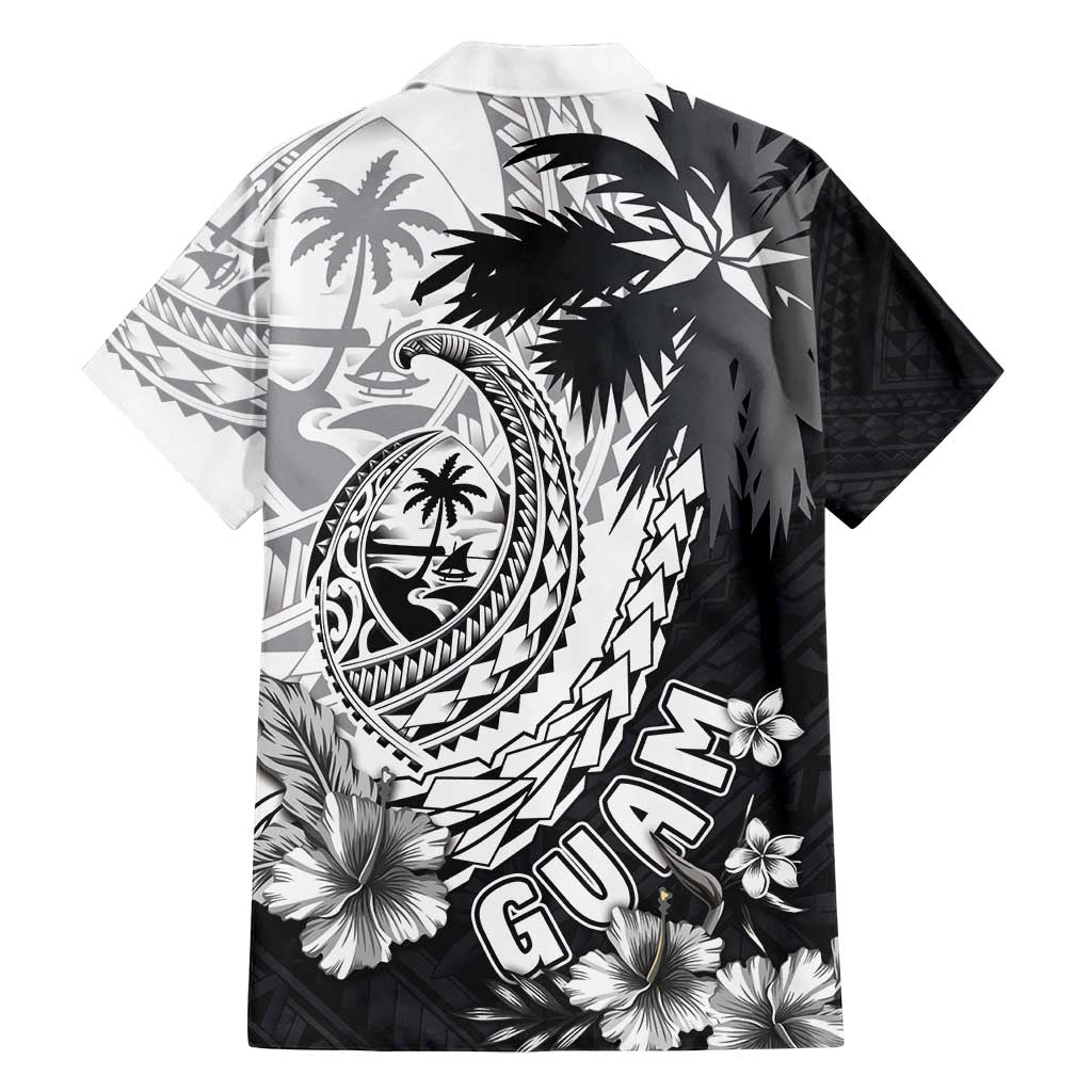 Hafa Adai Guam Family Matching Off Shoulder Short Dress and Hawaiian Shirt Polynesian Palm Tree Tattoo Hibiscus and Plumeria Art