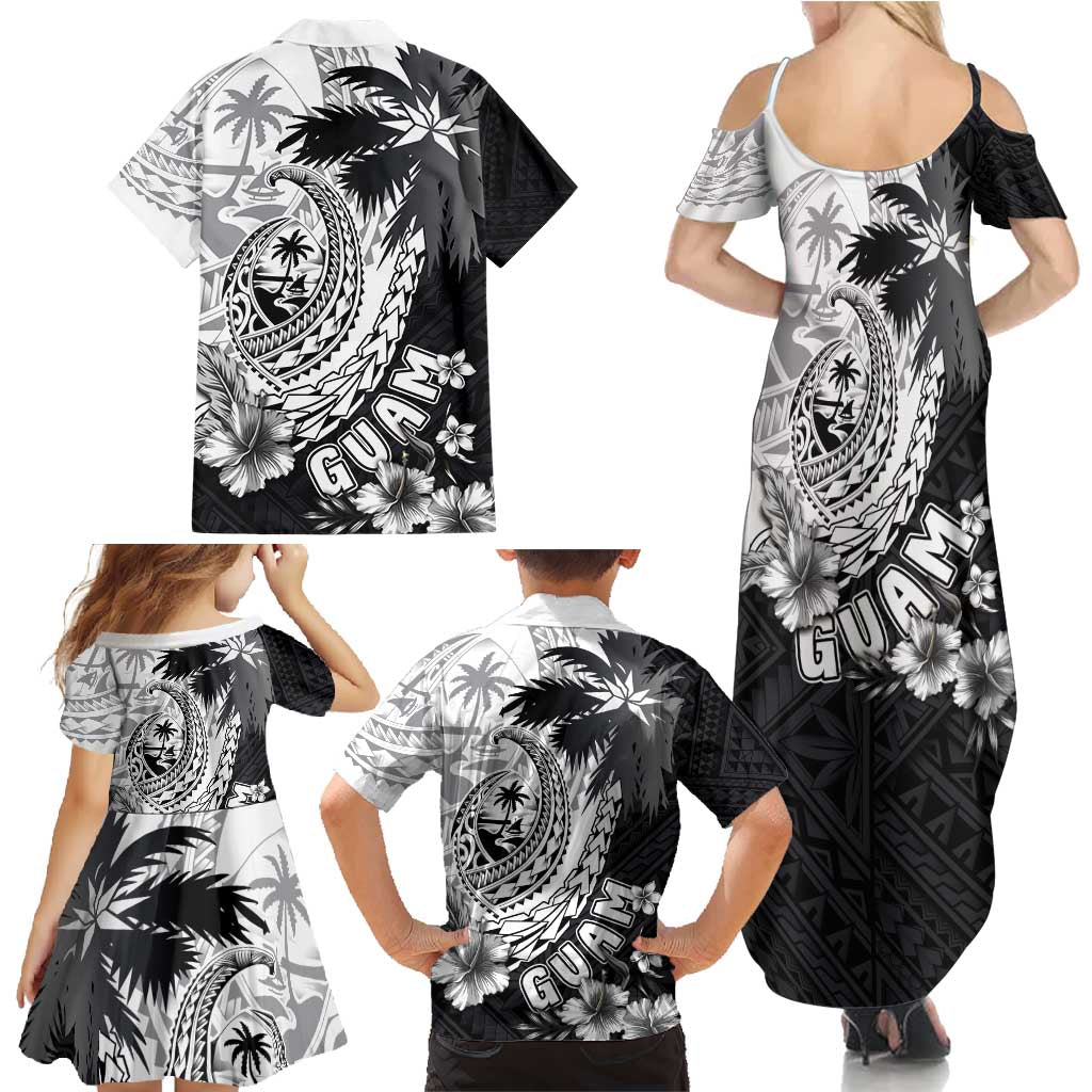 Hafa Adai Guam Family Matching Summer Maxi Dress and Hawaiian Shirt Polynesian Palm Tree Tattoo Hibiscus and Plumeria Art