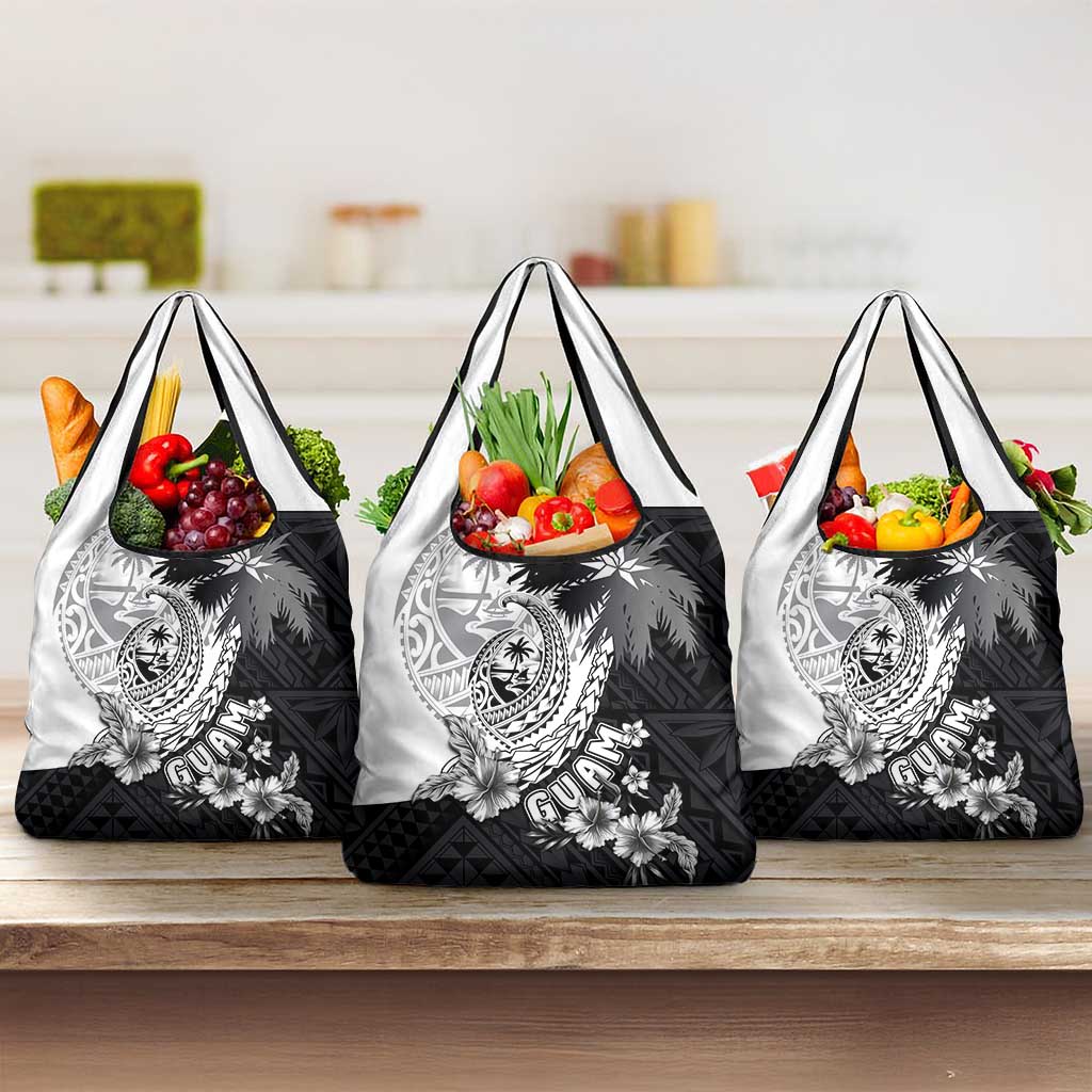 Hafa Adai Guam Grocery Bag Polynesian Palm Tree Tattoo Hibiscus and Plumeria Art