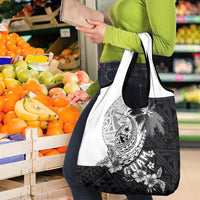 Hafa Adai Guam Grocery Bag Polynesian Palm Tree Tattoo Hibiscus and Plumeria Art