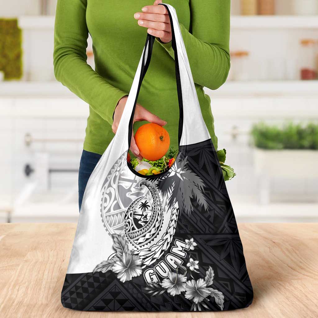 Hafa Adai Guam Grocery Bag Polynesian Palm Tree Tattoo Hibiscus and Plumeria Art