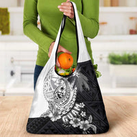 Hafa Adai Guam Grocery Bag Polynesian Palm Tree Tattoo Hibiscus and Plumeria Art