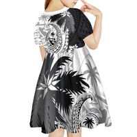 Hafa Adai Guam Kid Short Sleeve Dress Polynesian Palm Tree Tattoo Hibiscus and Plumeria Art