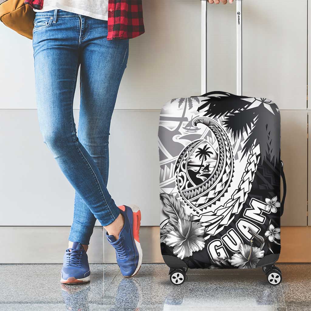 Hafa Adai Guam Luggage Cover Polynesian Palm Tree Tattoo Hibiscus and Plumeria Art