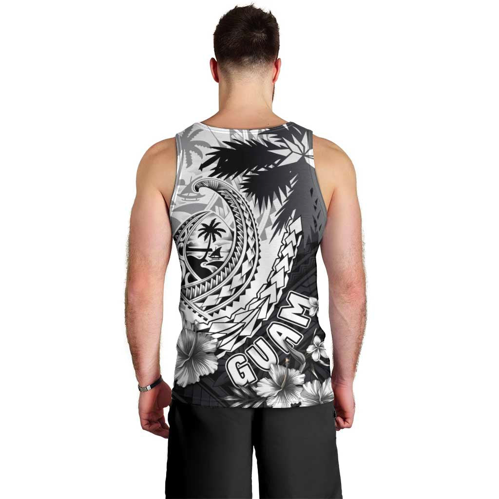 Hafa Adai Guam Men Tank Top Polynesian Palm Tree Tattoo Hibiscus and Plumeria Art