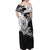 Hafa Adai Guam Off Shoulder Maxi Dress Polynesian Palm Tree Tattoo Hibiscus and Plumeria Art