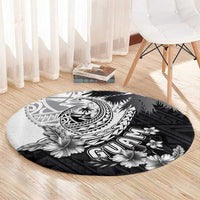 Hafa Adai Guam Round Carpet Polynesian Palm Tree Tattoo Hibiscus and Plumeria Art
