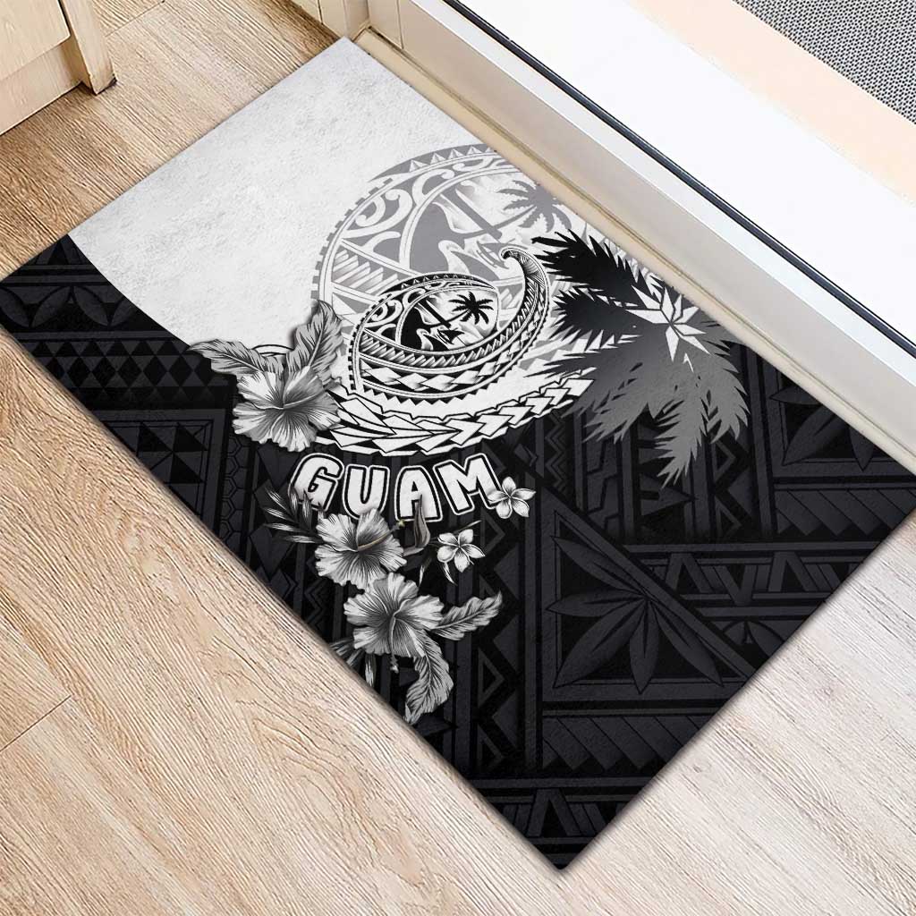 Hafa Adai Guam Rubber Doormat Polynesian Palm Tree Tattoo Hibiscus and Plumeria Art