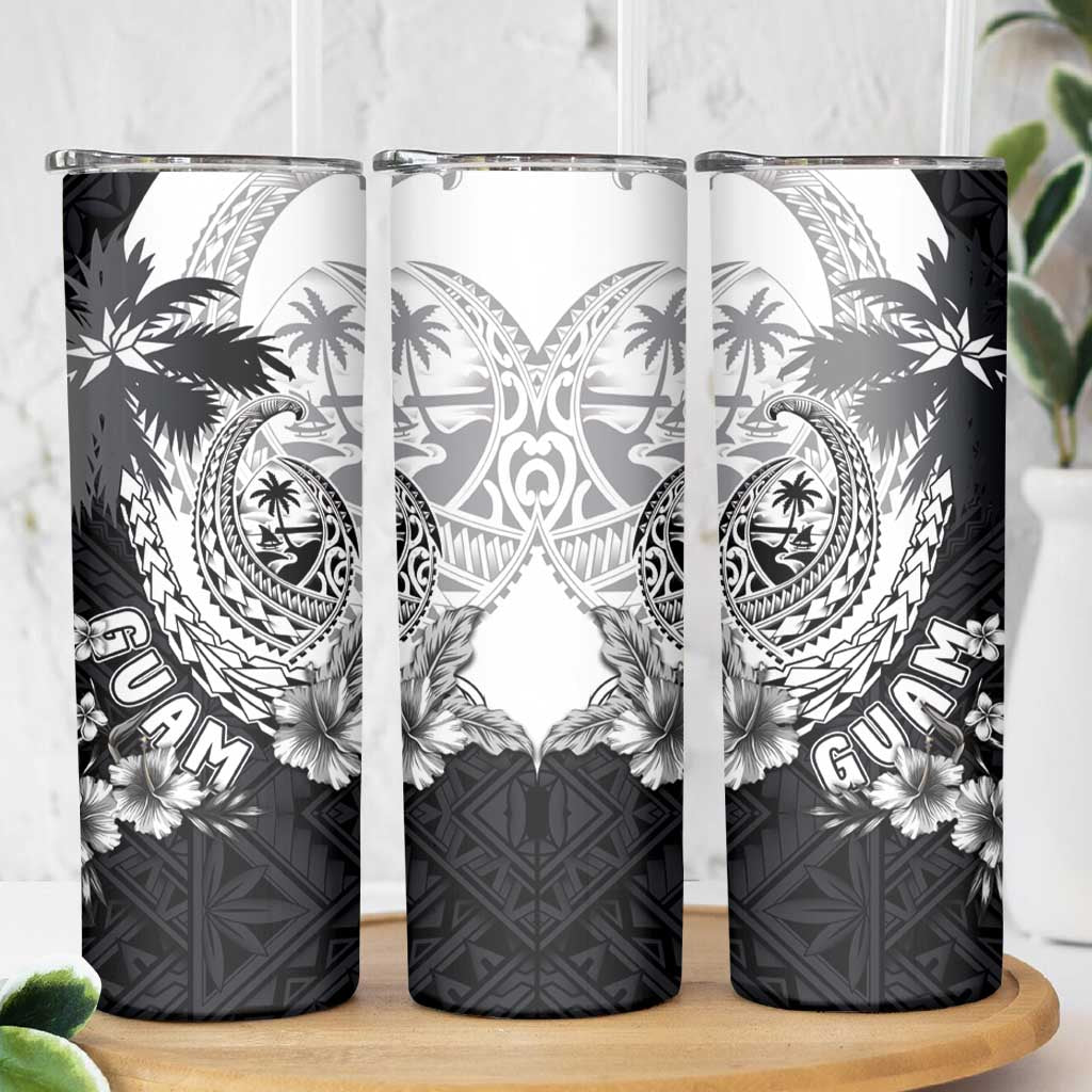 Hafa Adai Guam Skinny Tumbler Polynesian Palm Tree Tattoo Hibiscus and Plumeria Art