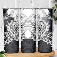 Hafa Adai Guam Skinny Tumbler Polynesian Palm Tree Tattoo Hibiscus and Plumeria Art