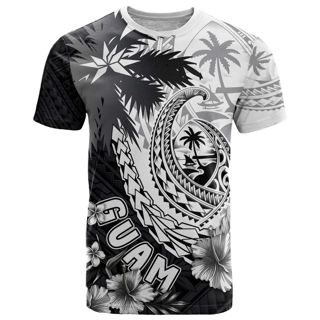 Hafa Adai Guam T Shirt Polynesian Palm Tree Tattoo Hibiscus and Plumeria Art
