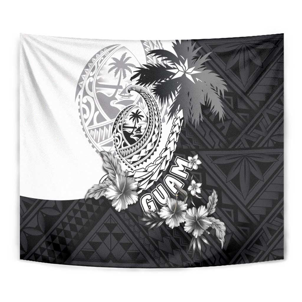 Hafa Adai Guam Tapestry Polynesian Palm Tree Tattoo Hibiscus and Plumeria Art
