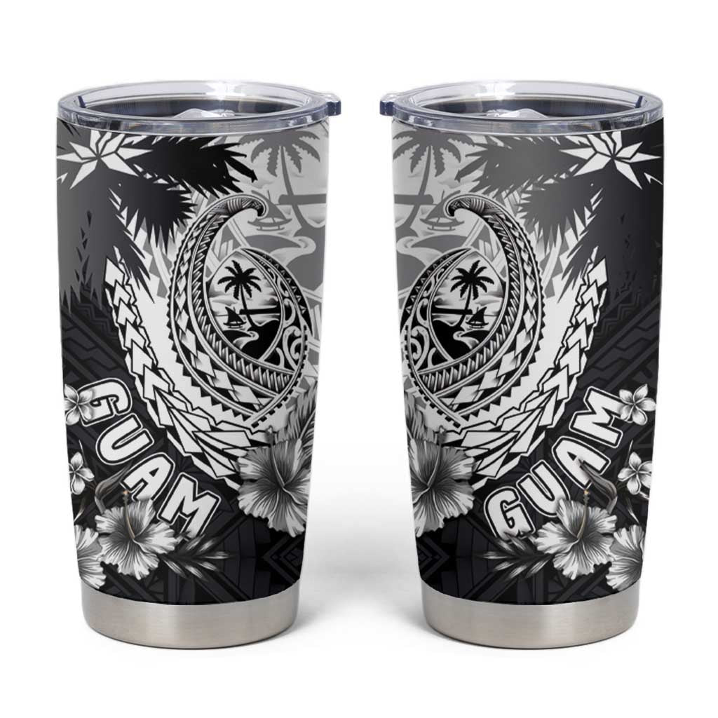 Hafa Adai Guam Tumbler Cup Polynesian Palm Tree Tattoo Hibiscus and Plumeria Art