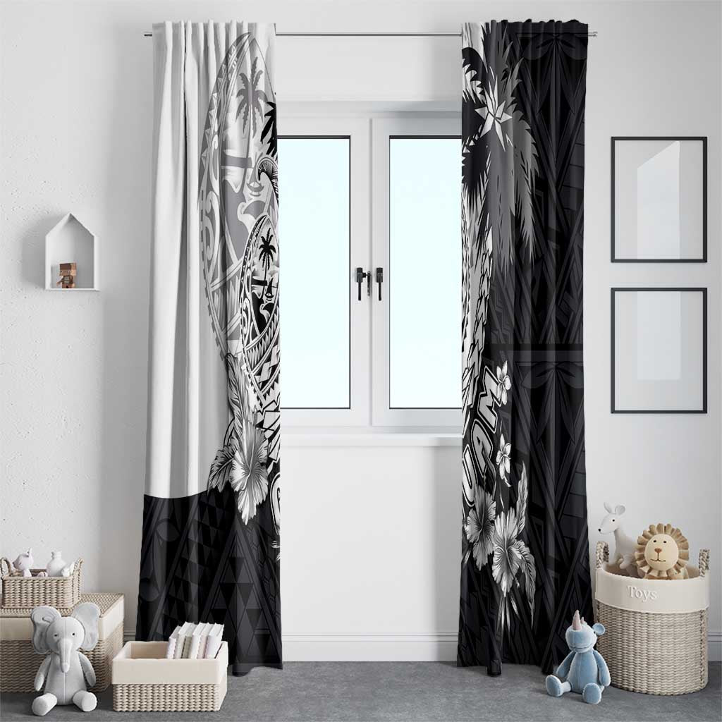 Hafa Adai Guam Window Curtain Polynesian Palm Tree Tattoo Hibiscus and Plumeria Art