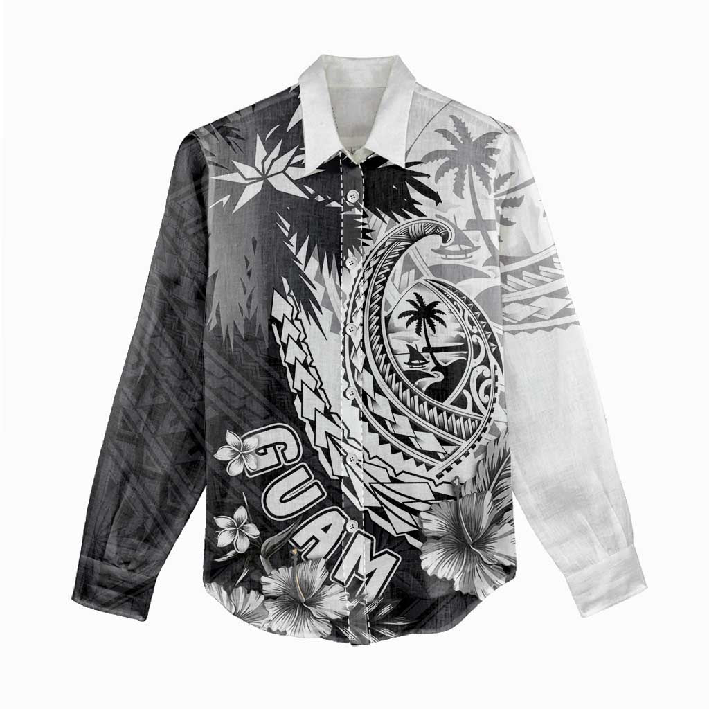 Hafa Adai Guam Women Casual Shirt Polynesian Palm Tree Tattoo Hibiscus and Plumeria Art