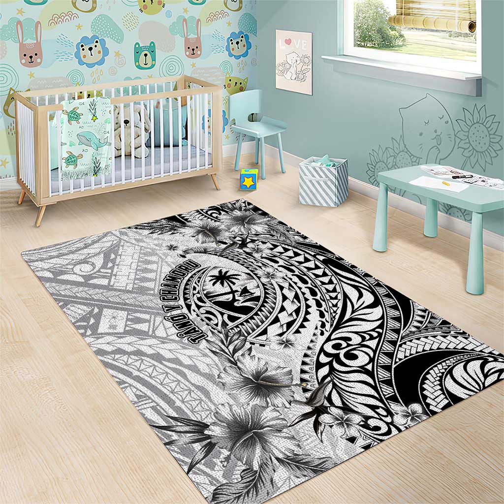 Guam-Land of the Chamorro Area Rug Polynesian Tattoo Style Hibiscus and Plumeria Art