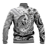 Guam-Land of the Chamorro Baseball Jacket Polynesian Tattoo Style Hibiscus and Plumeria Art