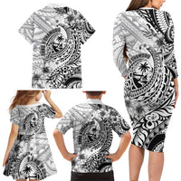 Guam-Land of the Chamorro Family Matching Long Sleeve Bodycon Dress and Hawaiian Shirt Polynesian Tattoo Style Hibiscus and Plumeria Art