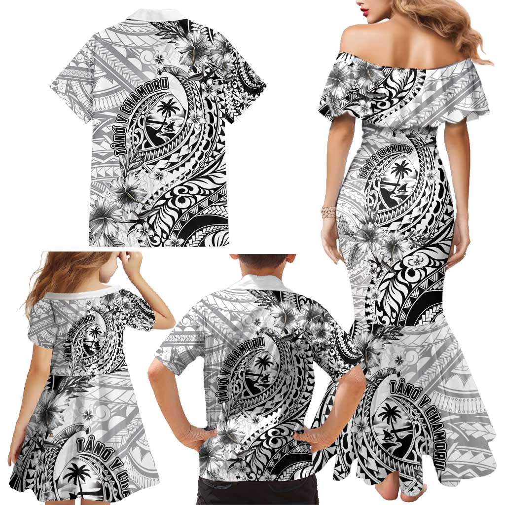 Guam-Land of the Chamorro Family Matching Mermaid Dress and Hawaiian Shirt Polynesian Tattoo Style Hibiscus and Plumeria Art