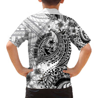 Guam-Land of the Chamorro Family Matching Off The Shoulder Long Sleeve Dress and Hawaiian Shirt Polynesian Tattoo Style Hibiscus and Plumeria Art