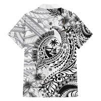 Guam-Land of the Chamorro Family Matching Off Shoulder Short Dress and Hawaiian Shirt Polynesian Tattoo Style Hibiscus and Plumeria Art