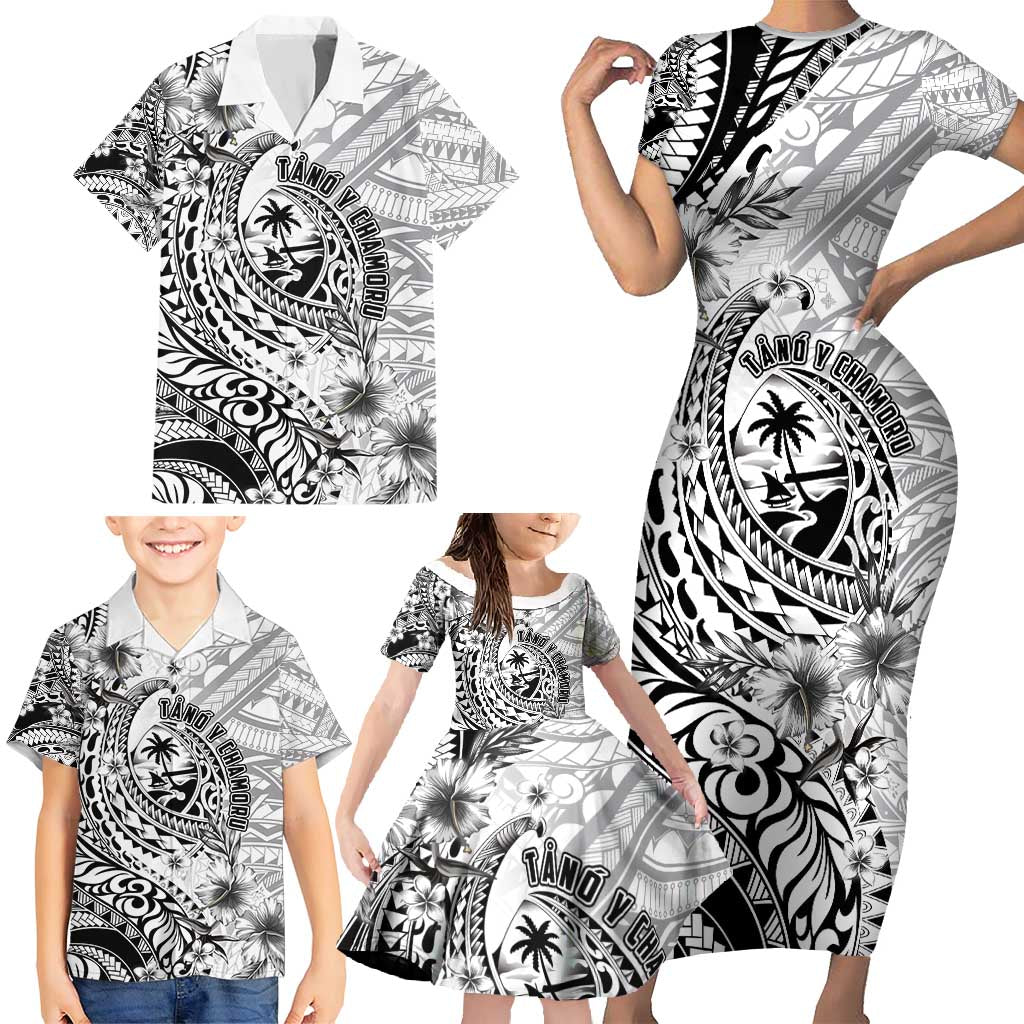 Guam-Land of the Chamorro Family Matching Short Sleeve Bodycon Dress and Hawaiian Shirt Polynesian Tattoo Style Hibiscus and Plumeria Art