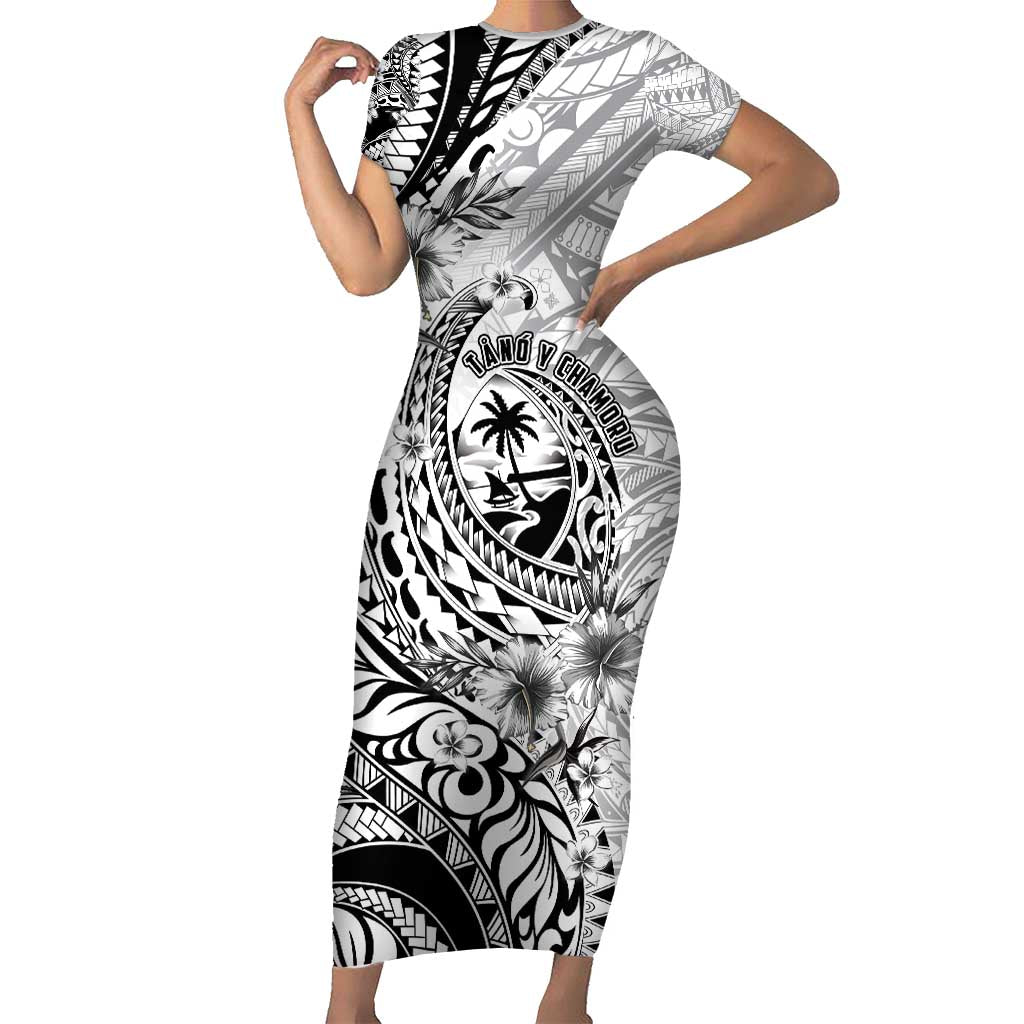 Guam-Land of the Chamorro Family Matching Short Sleeve Bodycon Dress and Hawaiian Shirt Polynesian Tattoo Style Hibiscus and Plumeria Art