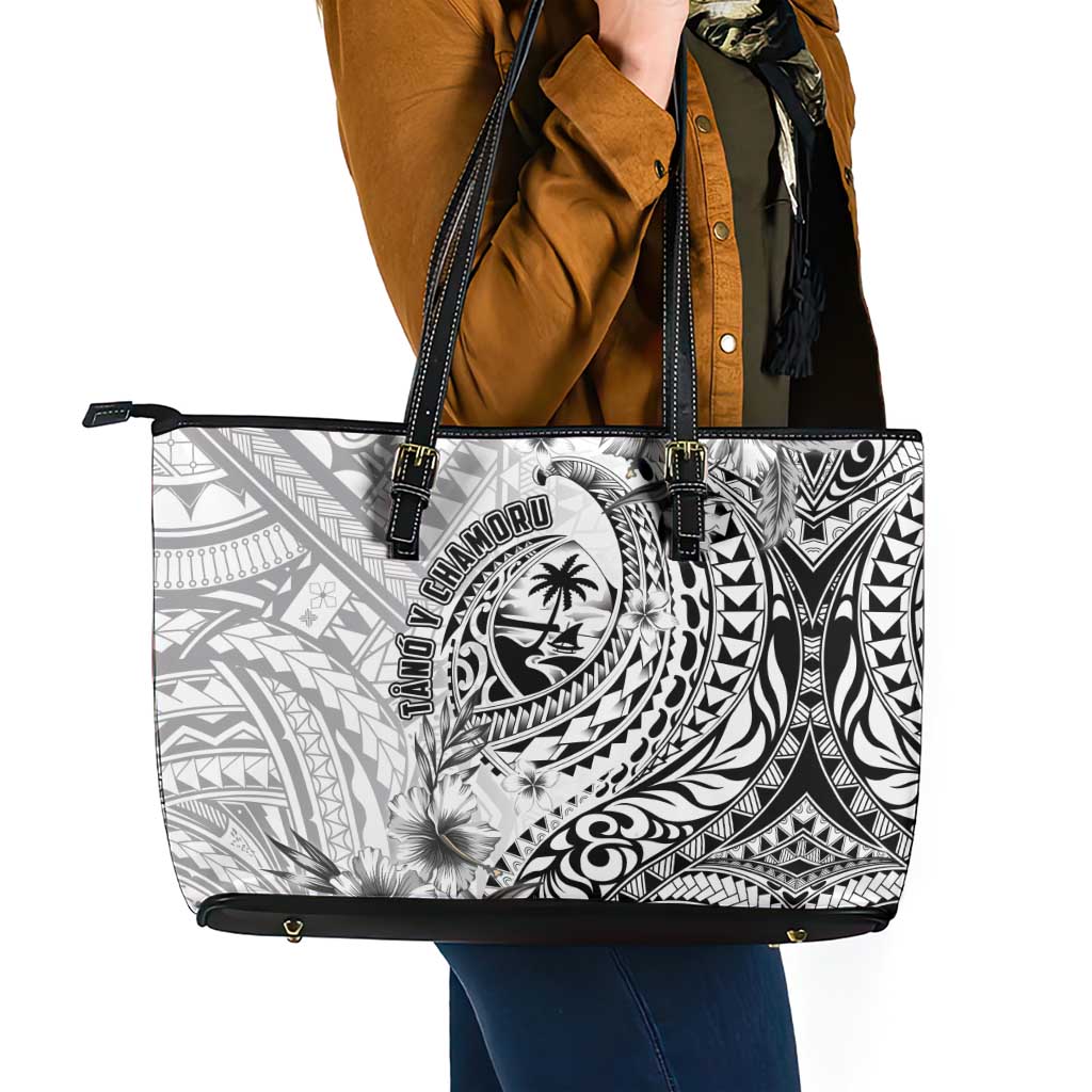 Guam-Land of the Chamorro Leather Tote Bag Polynesian Tattoo Style Hibiscus and Plumeria Art