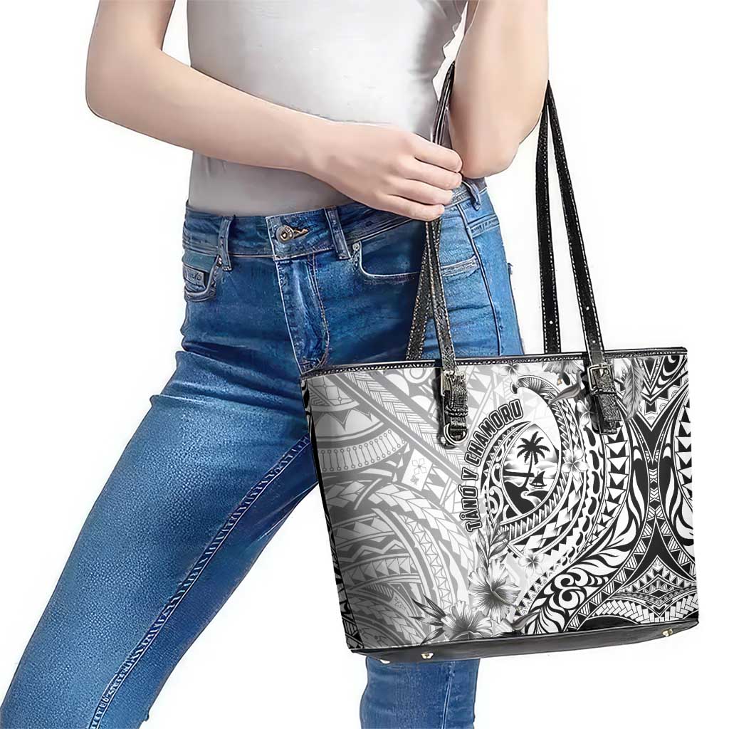 Guam-Land of the Chamorro Leather Tote Bag Polynesian Tattoo Style Hibiscus and Plumeria Art