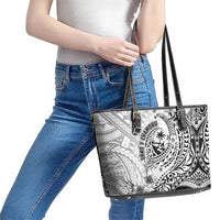 Guam-Land of the Chamorro Leather Tote Bag Polynesian Tattoo Style Hibiscus and Plumeria Art
