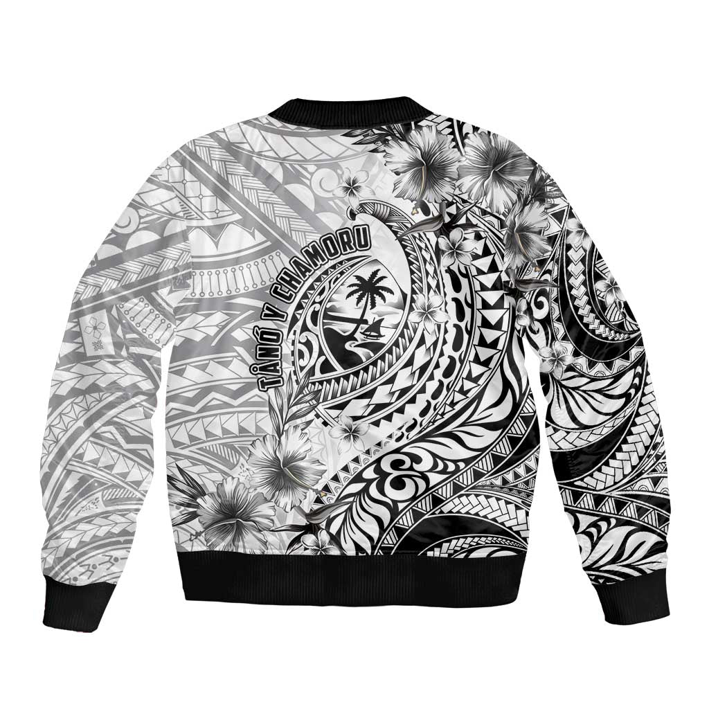Guam-Land of the Chamorro Sleeve Zip Bomber Jacket Polynesian Tattoo Style Hibiscus and Plumeria Art LT03 - Polynesian Pride