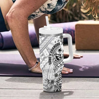 Guam-Land of the Chamorro Tumbler With Handle Polynesian Tattoo Style Hibiscus and Plumeria Art